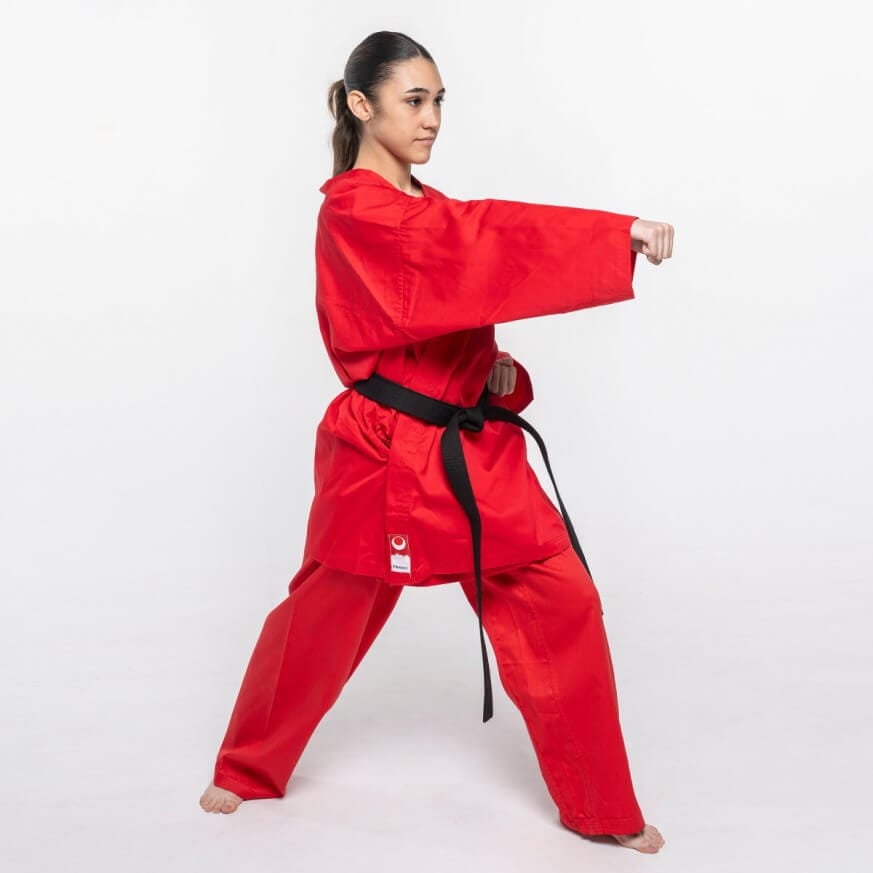 Karategi da allenamento Fuji-Mae blu o rosso 11 Kimono rosso Fuji Mae per il Karategi