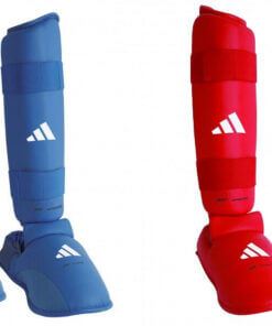 Protezioni per tibie e piedi da karate Adidas - blu, rosso - WKF
