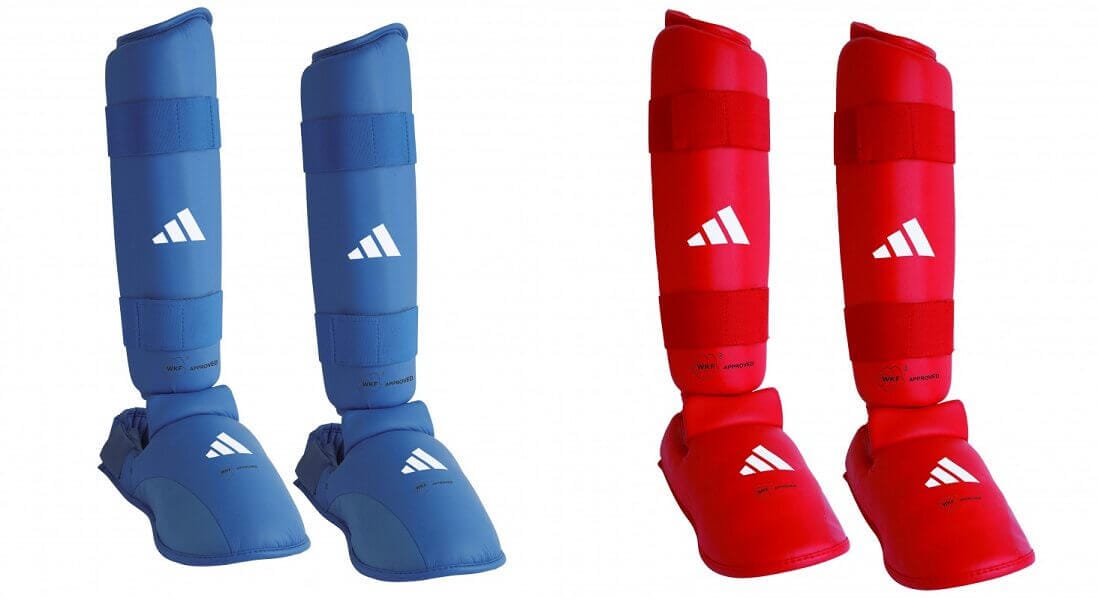 Protezioni per tibie e piedi da karate Adidas - blu, rosso - WKF 3 Protezioni per tibie e piedi da karate Adidas - blu, rosso - WKF