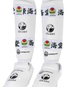 Protezioni per tibie e piedi da karate TOKAIDO - WUKF-bianco