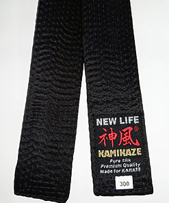KAMIKAZE Cintura da karate nera extra large in seta naturale