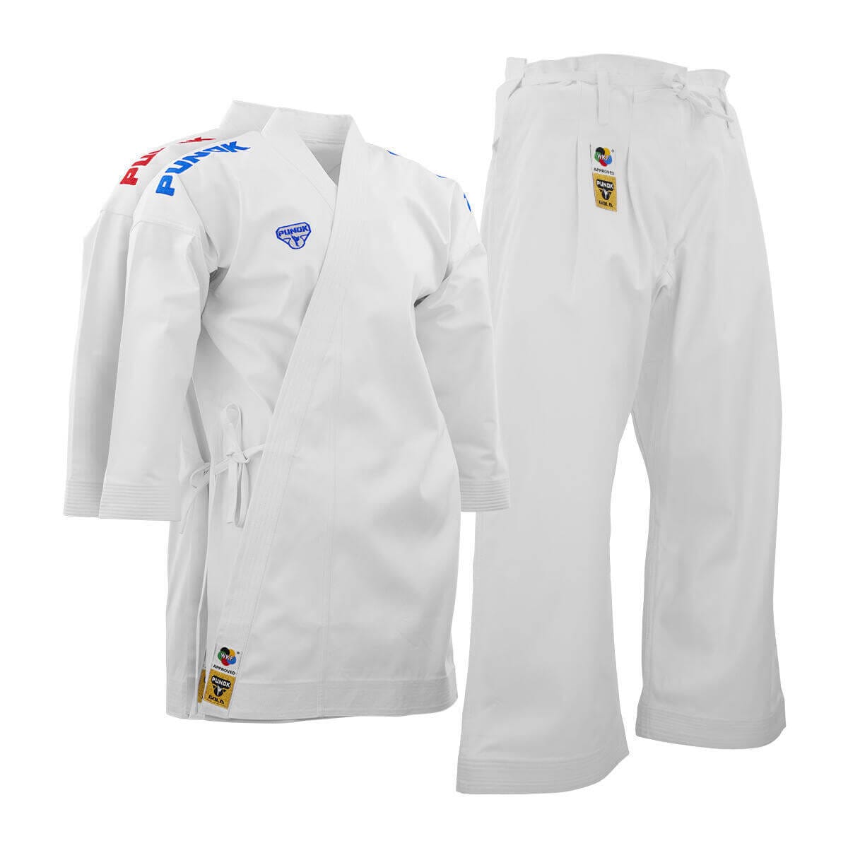 PUNOK WKF Kimono karate da competizione Gold Kata - Set combinato da 3 pezzi 3 Kimono Karate PUNOK WKF Competition Gold Kata 3 pezzi
