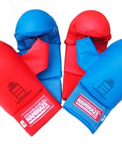 guanto-protezione-karate con pollice rosso-blu-kamikaze
