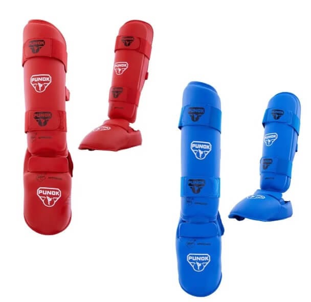 Protezioni per tibie e piedi da Karate Punok - blu o rosse - WKF 3 karate-punok-shin-e-protettori-piedi-blu-o-rosso-wkf