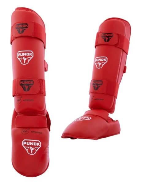 Protezioni per tibie e piedi da Karate Punok - blu o rosse - WKF 9 protezioni per tibie e carati per i piedi-punok-red-wkf