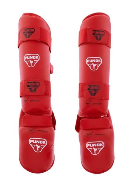 Protezioni per tibie e piedi da Karate Punok - blu o rosse - WKF 8 karate-punok-shin-e-protettori-piedi-rosso