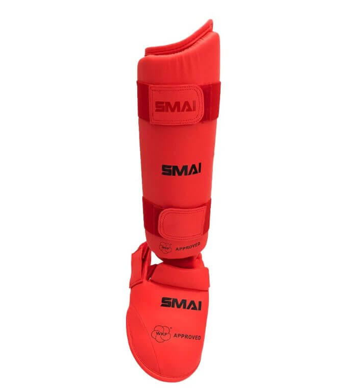 Protezioni per tibie e piedi SMAI Karate - WKF 9 protezioni per tibie e carati per piedi-smai-wkf-red-face