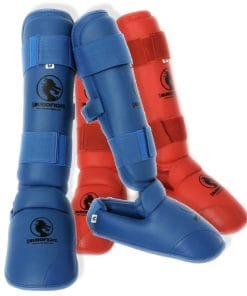 Protezioni per tibie e piedi da karate BUDO-FIGHT - blu o rosse staccabili - rosse o blu